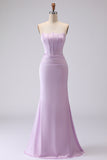 Lilac Strapless Mermaid Long Corset Bridesmaid Dress