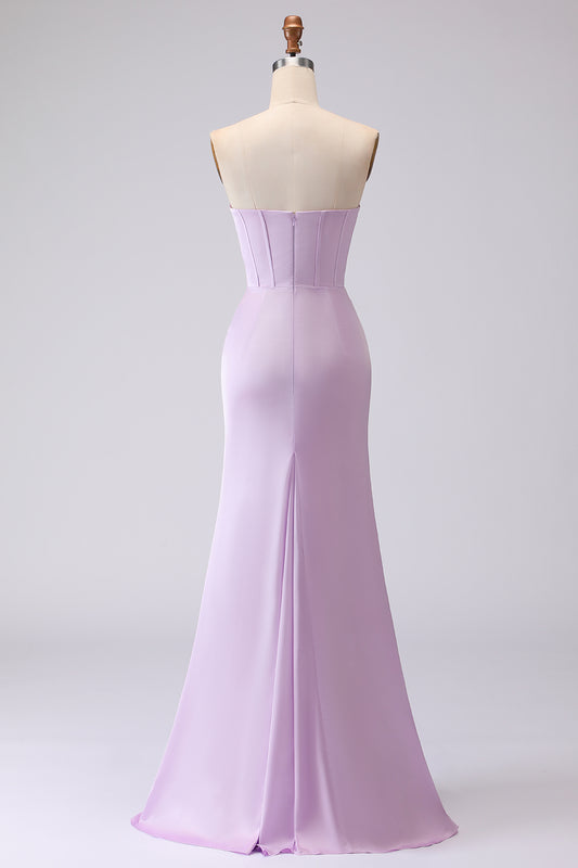 Lilac Strapless Mermaid Long Corset Bridesmaid Dress