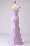 Lilac Strapless Mermaid Long Corset Bridesmaid Dress