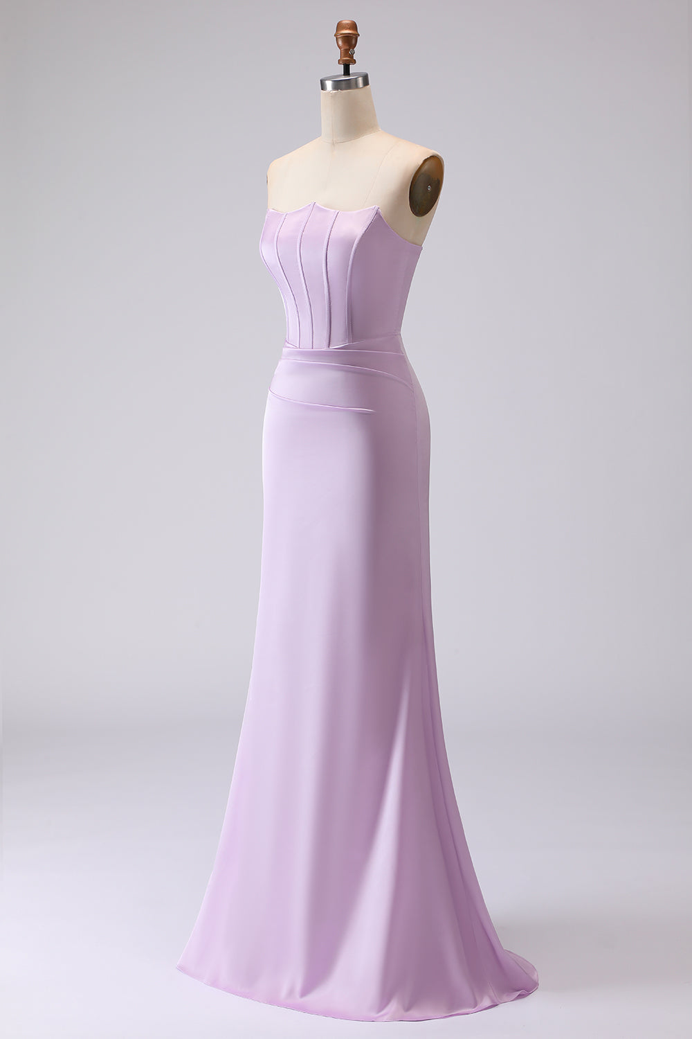 Lilac Strapless Mermaid Long Corset Bridesmaid Dress