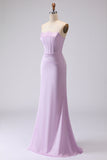 Lilac Strapless Mermaid Long Corset Bridesmaid Dress