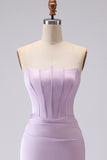 Lilac Strapless Mermaid Long Corset Bridesmaid Dress