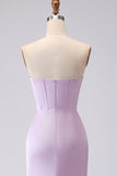 Lilac Strapless Mermaid Long Corset Bridesmaid Dress