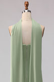 Dusty Sage Mermaid Neck Scarf Satin Long Bridesmaid Dress