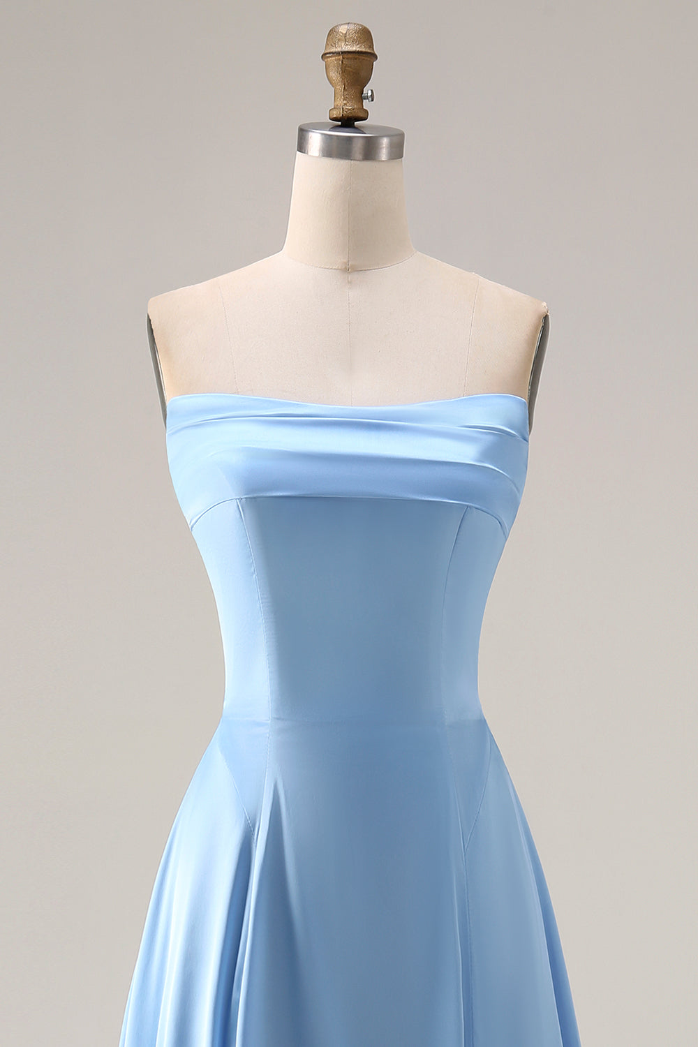 Zapakasa Women Steel Blue A Line Long Bridesmaid Dress Corset Satin Strapless Wedding Guest Dress