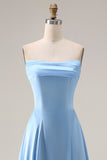 Strapless Corset Steel Blue A Line Long Bridesmaid Dress
