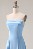 Strapless Corset Steel Blue A Line Long Bridesmaid Dress