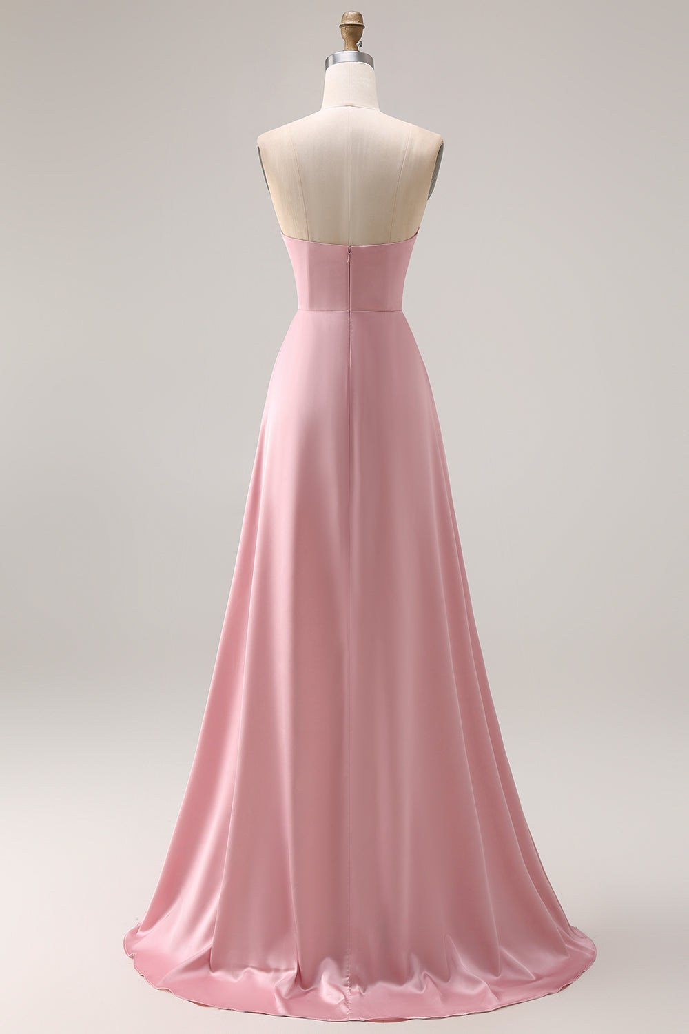 Dusty Rose Satin Strapless A Line Long Bridesmaid Dress