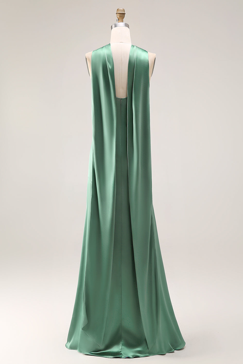 Satin Eucalyptus Neck Scarf Mermaid Long Bridesmaid Dress