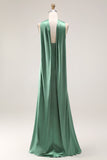 Satin Eucalyptus Neck Scarf Mermaid Long Bridesmaid Dress