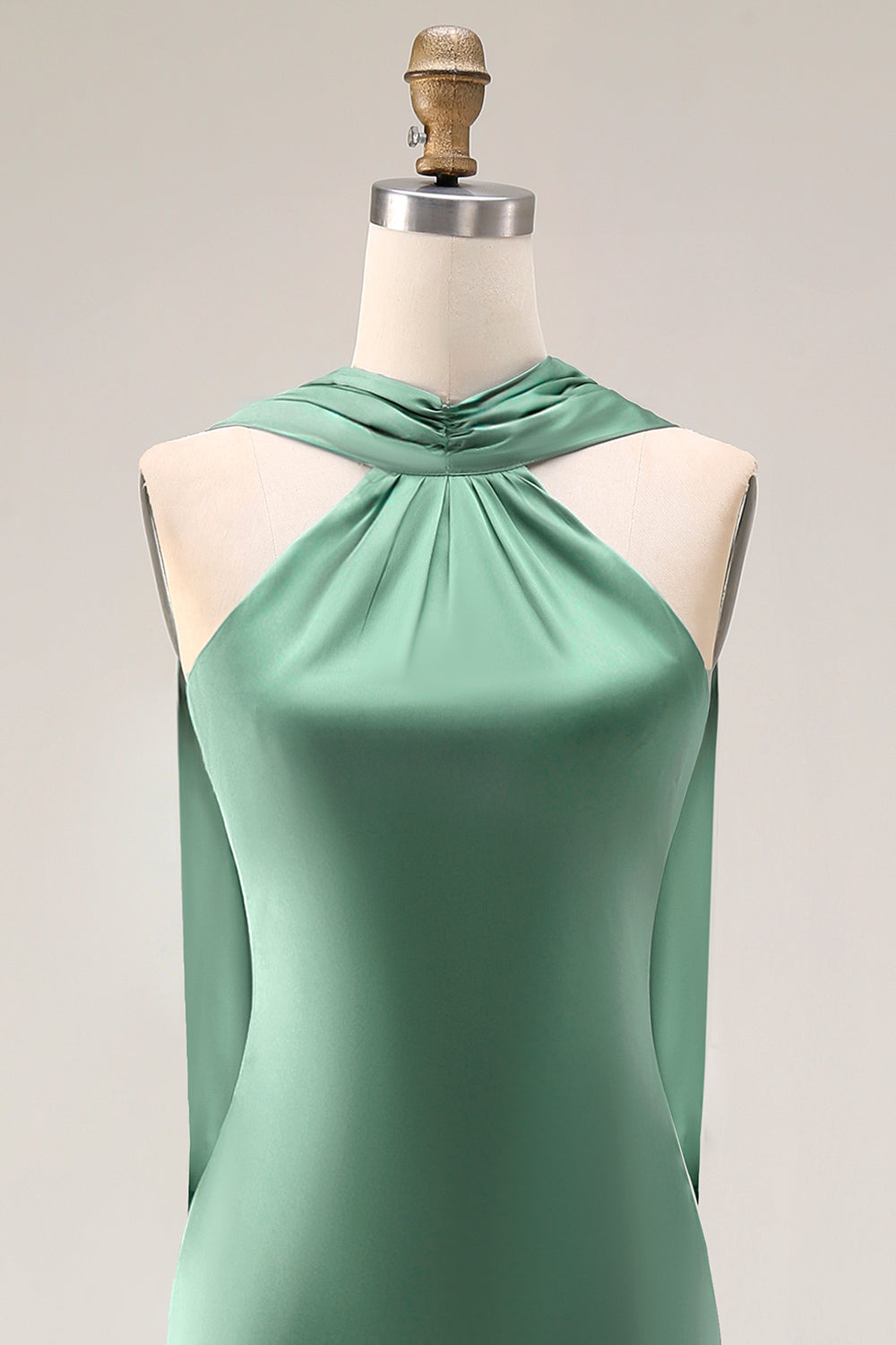 Satin Eucalyptus Neck Scarf Mermaid Long Bridesmaid Dress