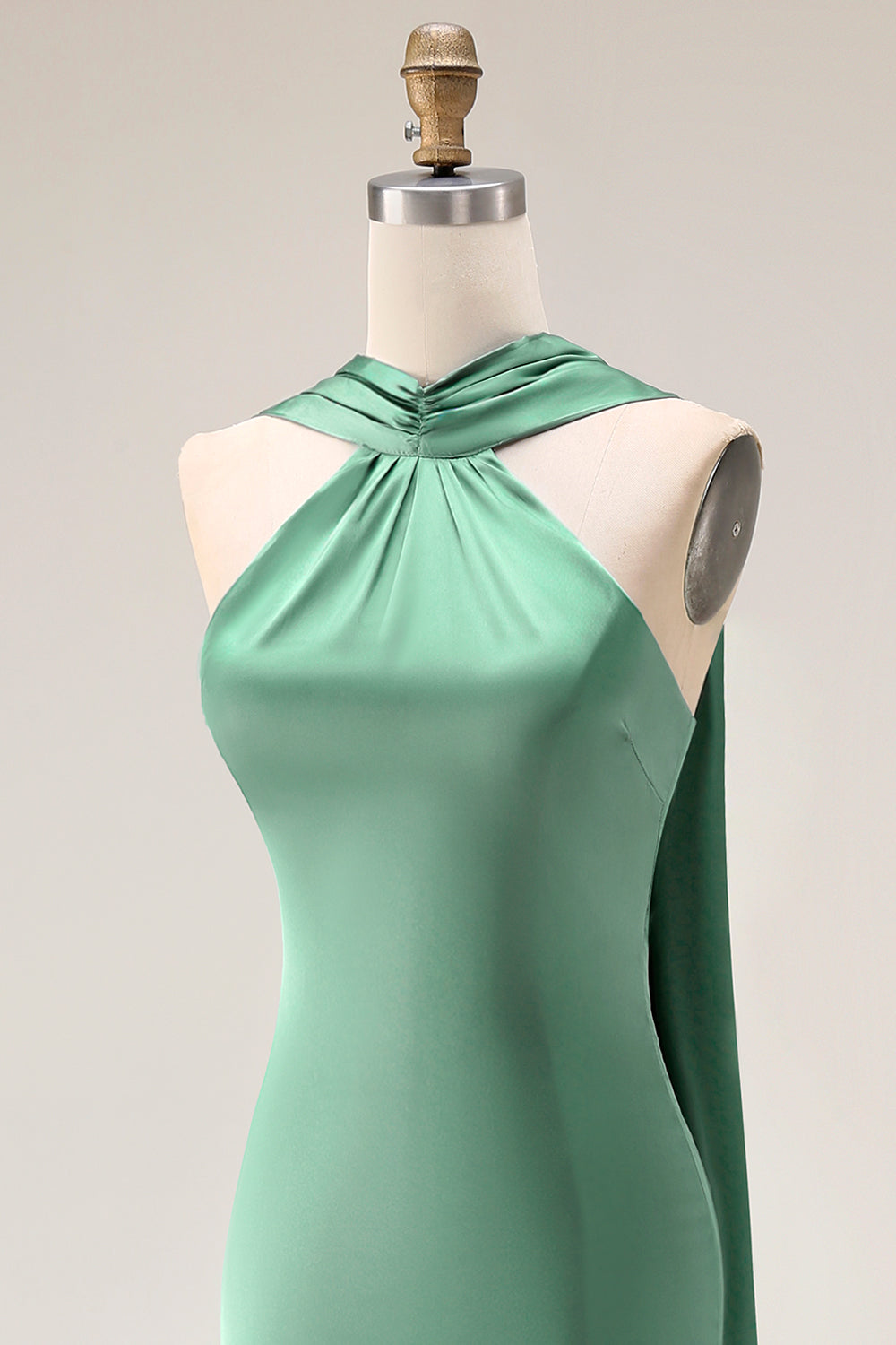 Satin Eucalyptus Neck Scarf Mermaid Long Bridesmaid Dress
