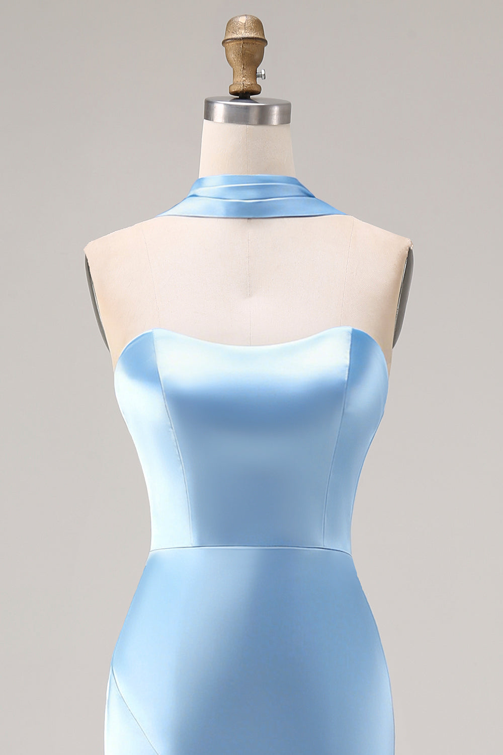 Zapakasa Women Steel Blue Mermaid Long Bridesmaid Dress with Slit Neck  Scarf Satin Wedding Guest Dress