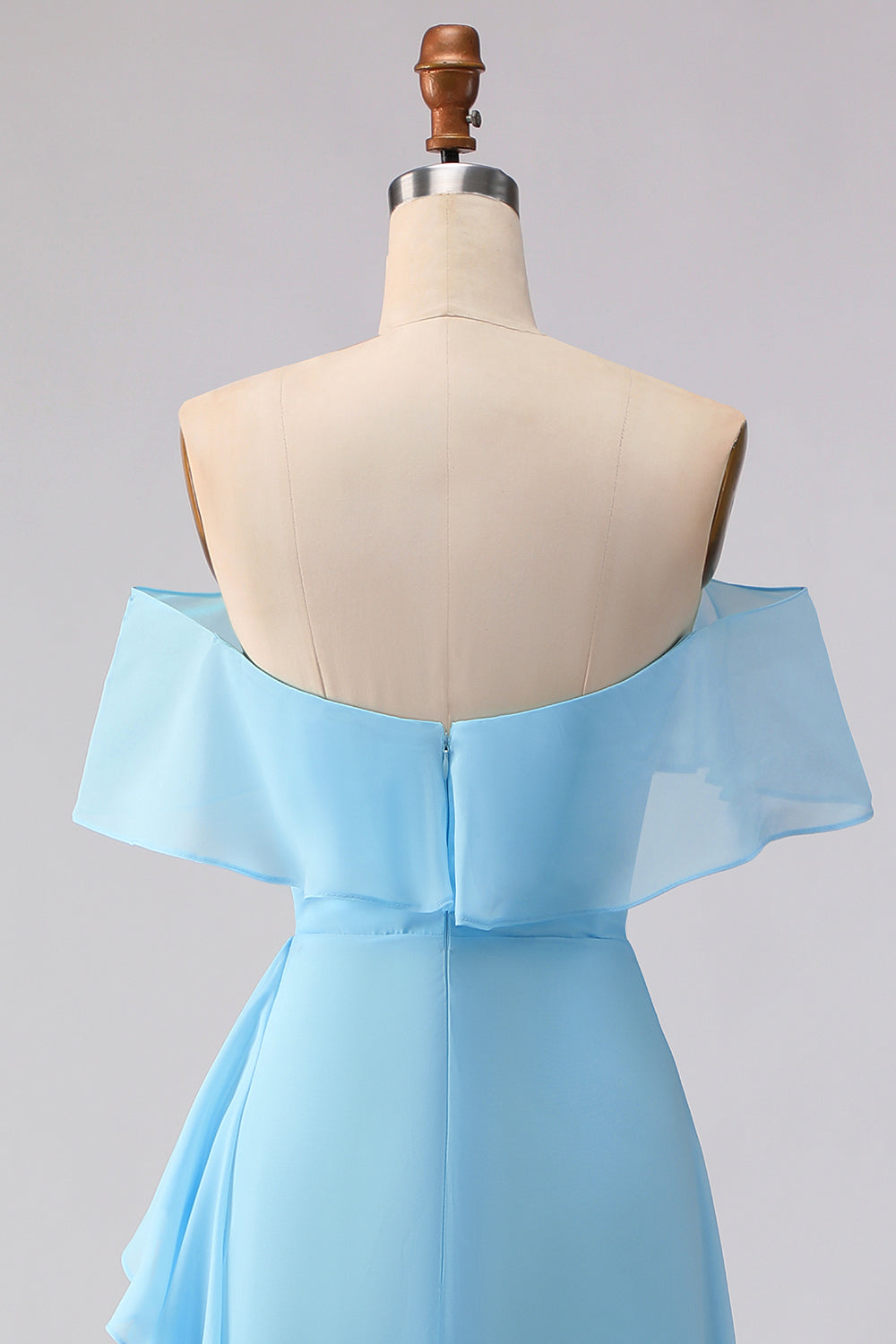 Chiffon Off the Shoulder Blue Long Bridesmaid Dress with Ruffles
