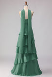 Eucalyptus Chiffon Sweetheart Ruffled Long Bridesmaid Dress