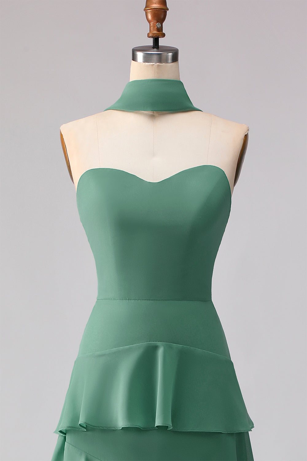 Eucalyptus Chiffon Sweetheart Ruffled Long Bridesmaid Dress