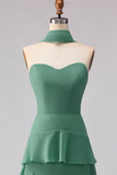Eucalyptus Chiffon Sweetheart Ruffled Long Bridesmaid Dress