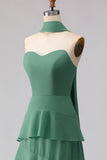 Eucalyptus Chiffon Sweetheart Ruffled Long Bridesmaid Dress