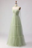 Dusty Sage Neck Scarf A Line Long Tulle Bridesmaid Dress
