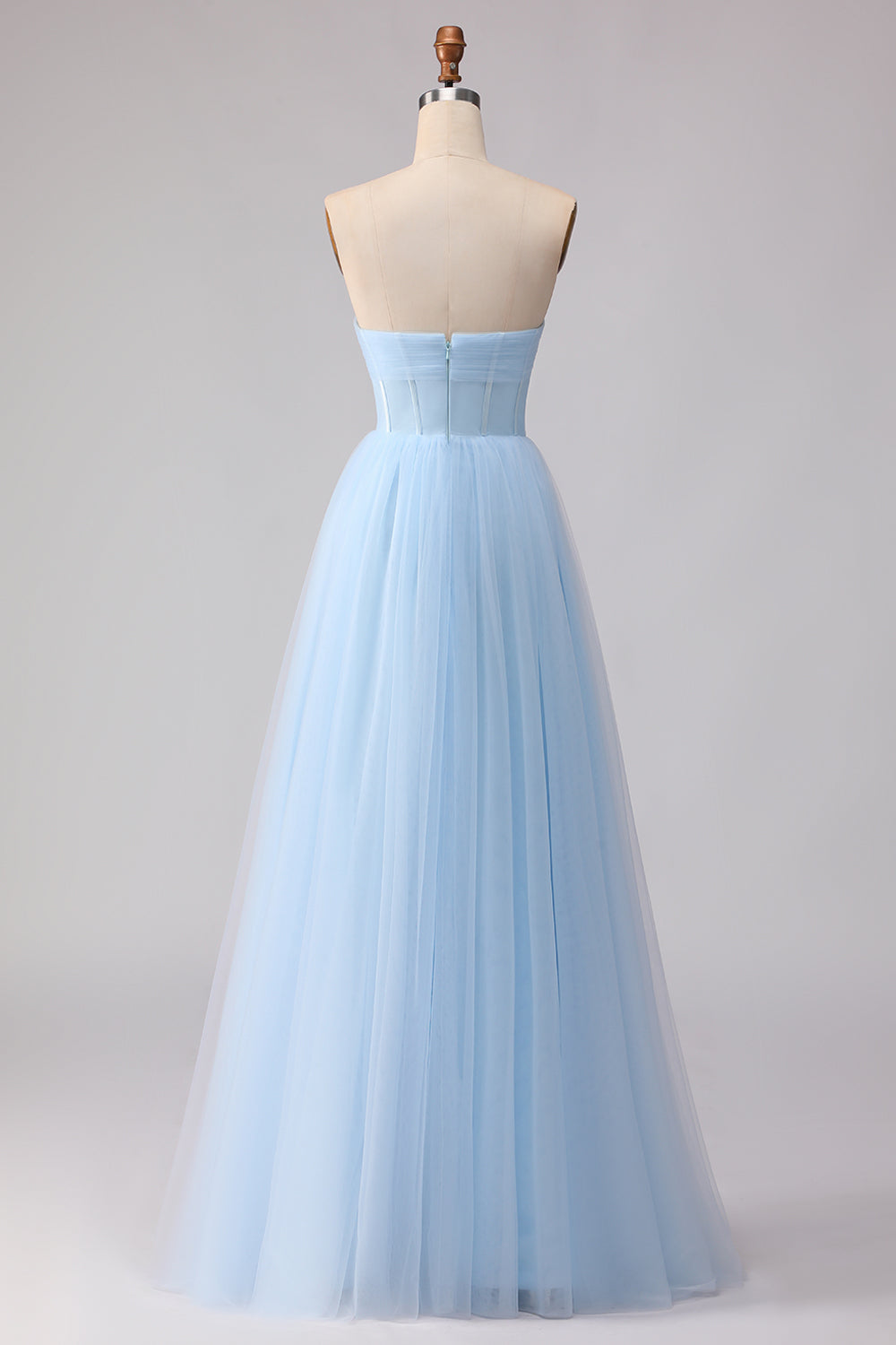Sky Blue A Line Tulle Sweetheart Long Corset Bridesmaid Dress