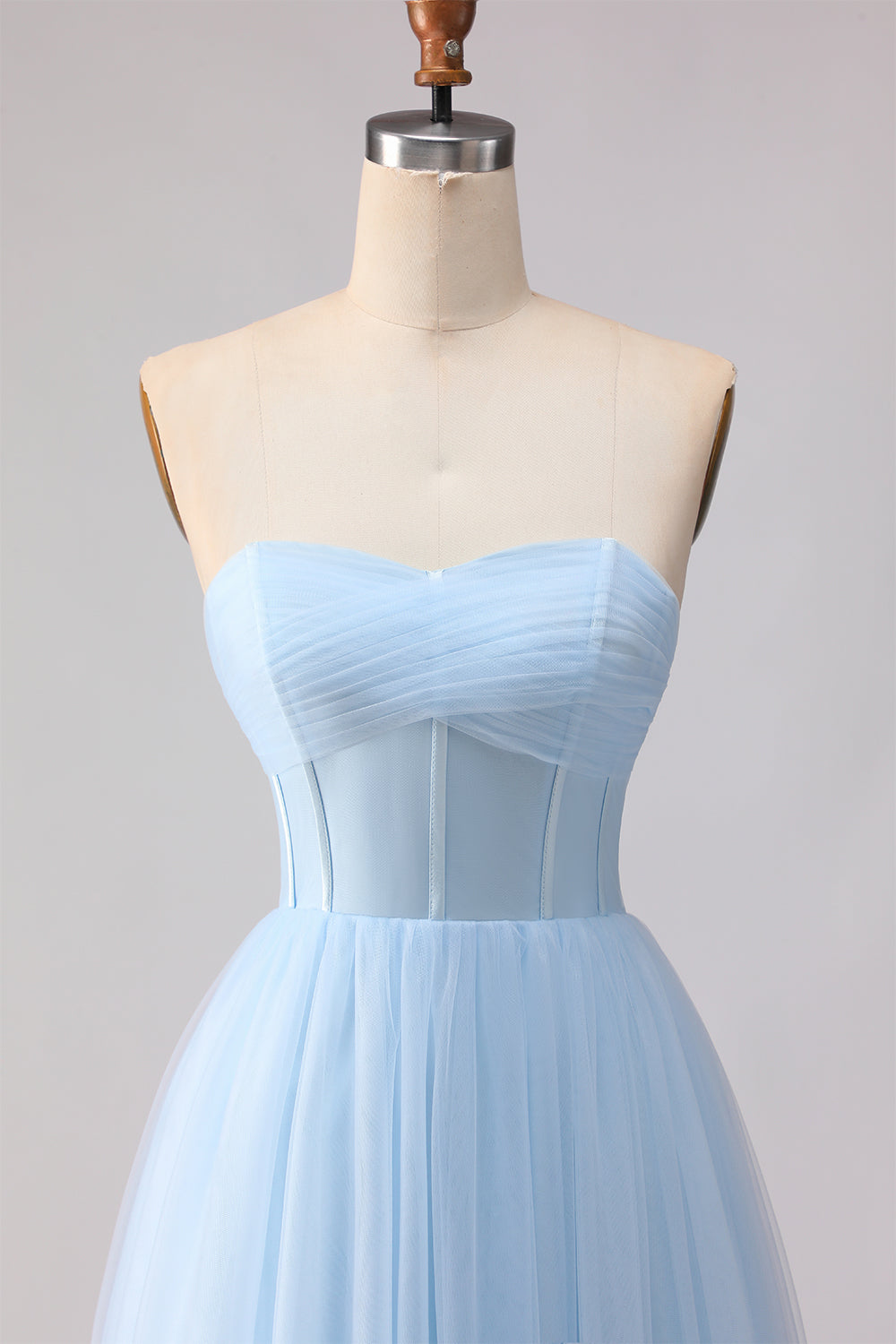 Sky Blue A Line Tulle Sweetheart Long Corset Bridesmaid Dress