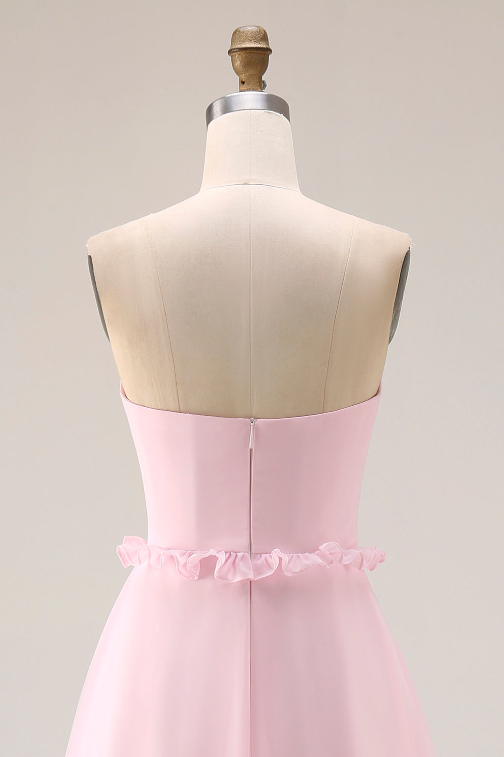 Blush Pink Chiffon A Line Strapless Long Bridesmaid Dress with Slit