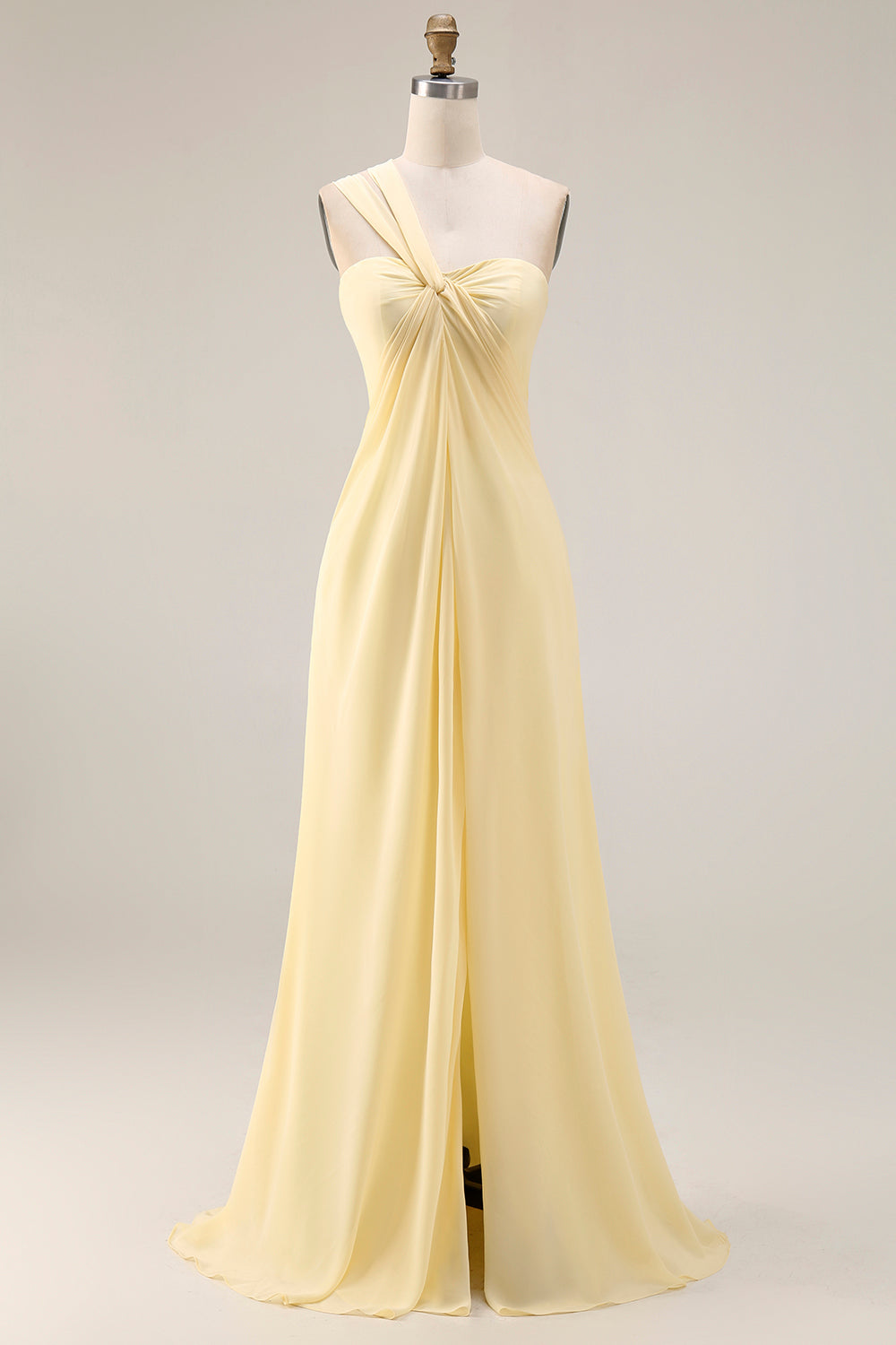 Yellow Chiffon Ruched A Line Convertible Wear Backless Long Bridesmaid Dress