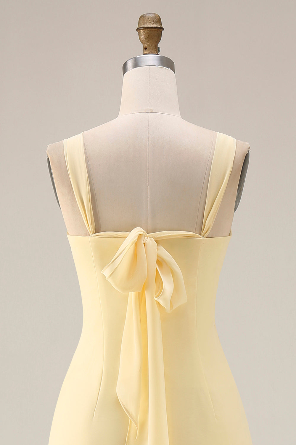 Yellow Chiffon Ruched A Line Convertible Wear Backless Long Bridesmaid Dress
