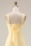 Yellow Chiffon Ruched A Line Convertible Wear Backless Long Bridesmaid Dress