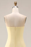 Yellow Chiffon Ruched A Line Convertible Wear Backless Long Bridesmaid Dress