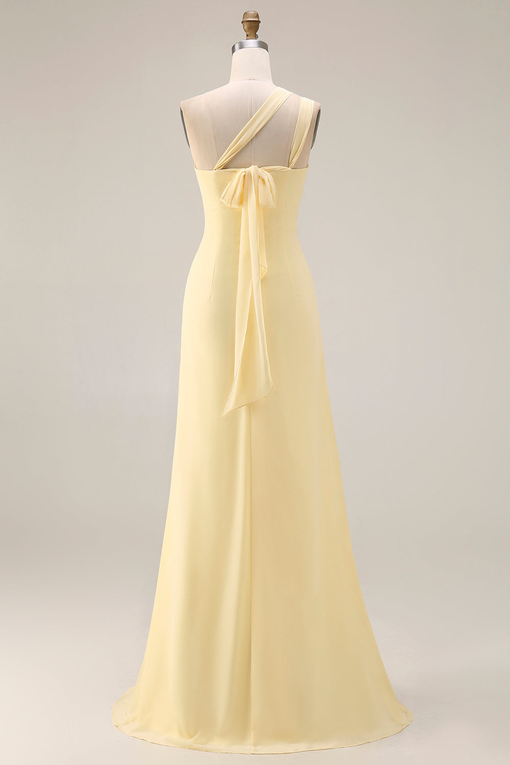 Yellow Chiffon Ruched A Line Convertible Wear Backless Long Bridesmaid Dress