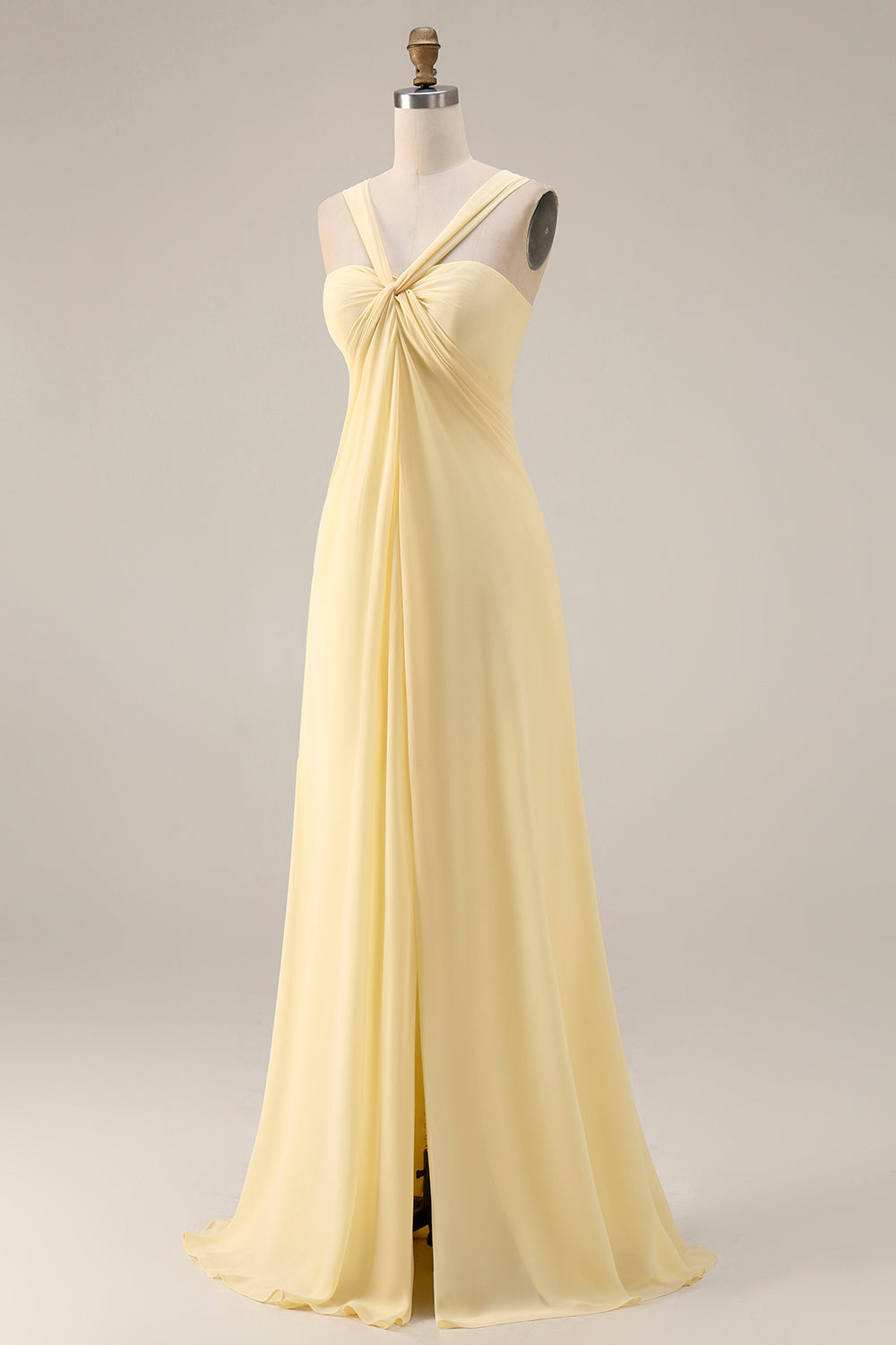 Yellow Chiffon Ruched A Line Convertible Wear Backless Long Bridesmaid Dress