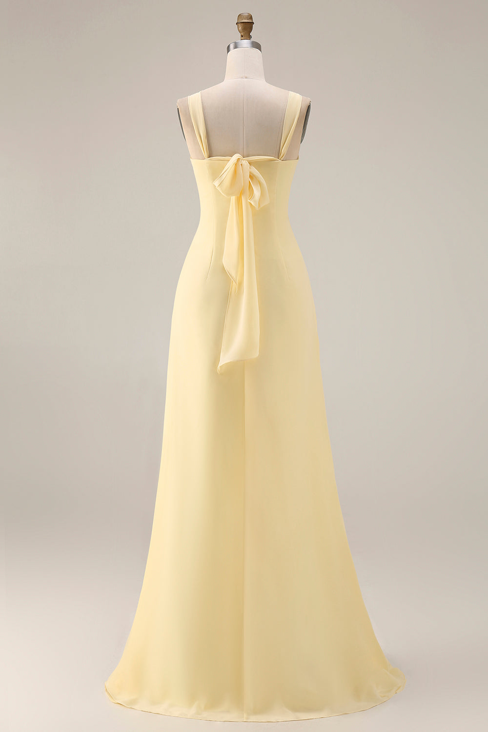 Yellow Chiffon Ruched A Line Convertible Wear Backless Long Bridesmaid Dress
