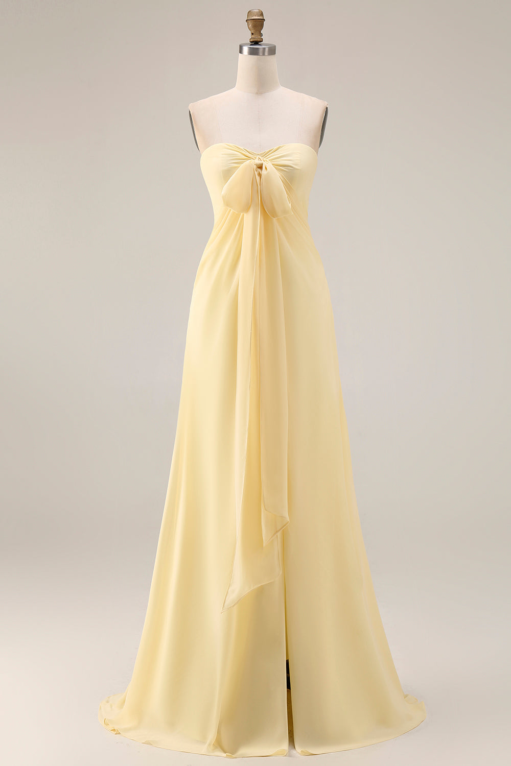 Yellow Chiffon Ruched A Line Convertible Wear Backless Long Bridesmaid Dress