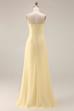 Yellow Chiffon Ruched A Line Convertible Wear Backless Long Bridesmaid Dress