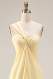Yellow Chiffon Ruched A Line Convertible Wear Backless Long Bridesmaid Dress