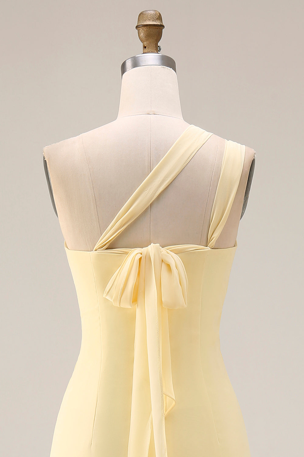 Yellow Chiffon Ruched A Line Convertible Wear Backless Long Bridesmaid Dress