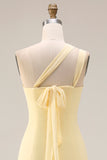 Yellow Chiffon Ruched A Line Convertible Wear Backless Long Bridesmaid Dress