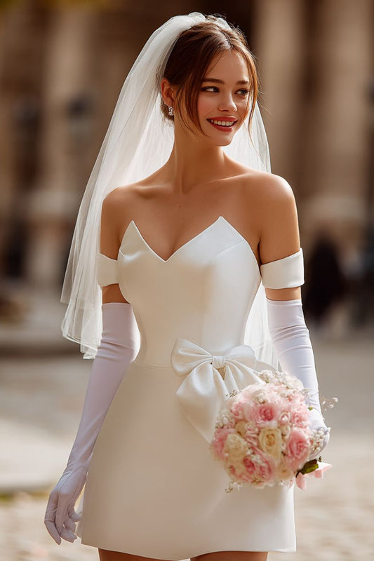 Ivory Bodycon Off the Shoulder Short Wedding Dress
