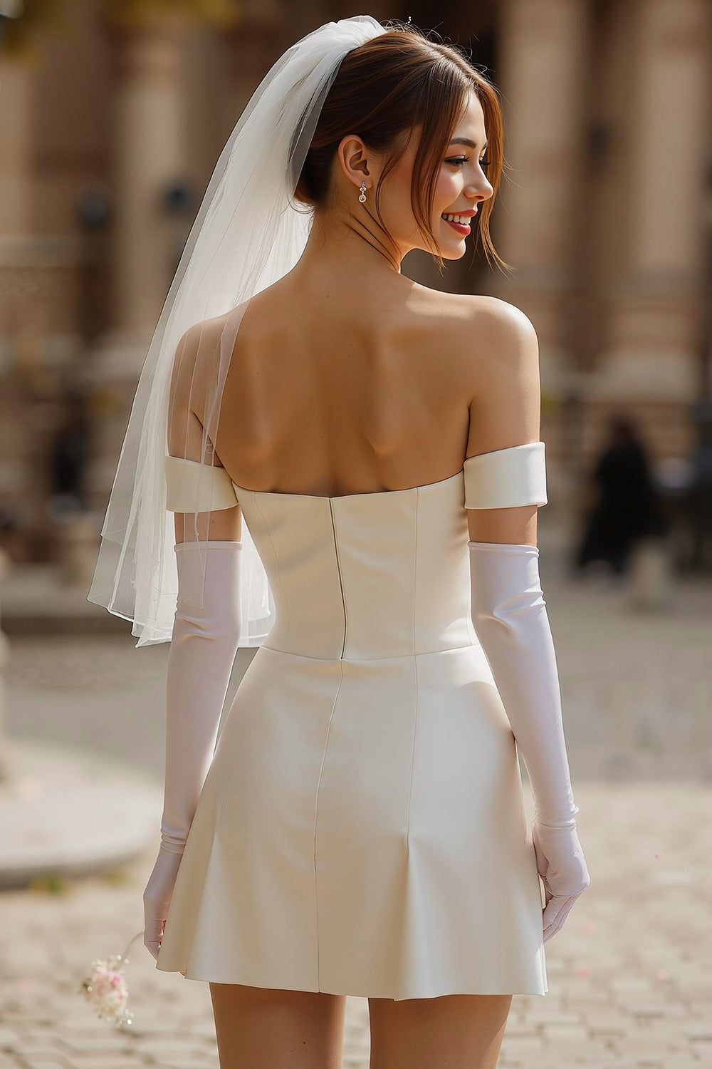 Ivory Bodycon Off the Shoulder Short Wedding Dress