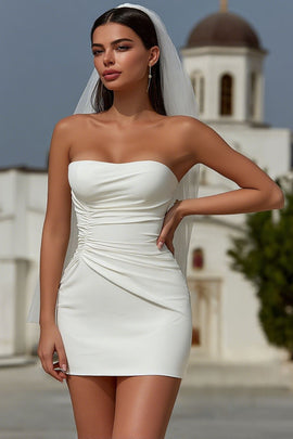 White Strapless Bodycon Short Wedding Dress