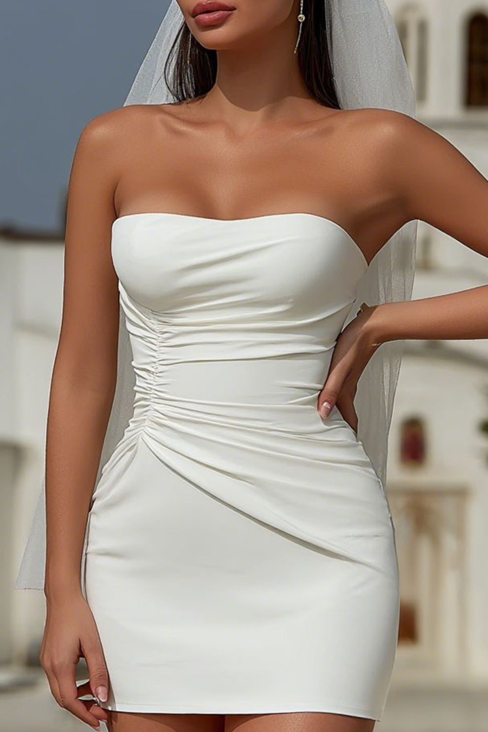 White Strapless Bodycon Short Wedding Dress