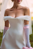 White Off the Shoulder A Line Short Wedding Dress