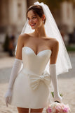 Ivory Sweetheart Short Corset Wedding Dress with Bow