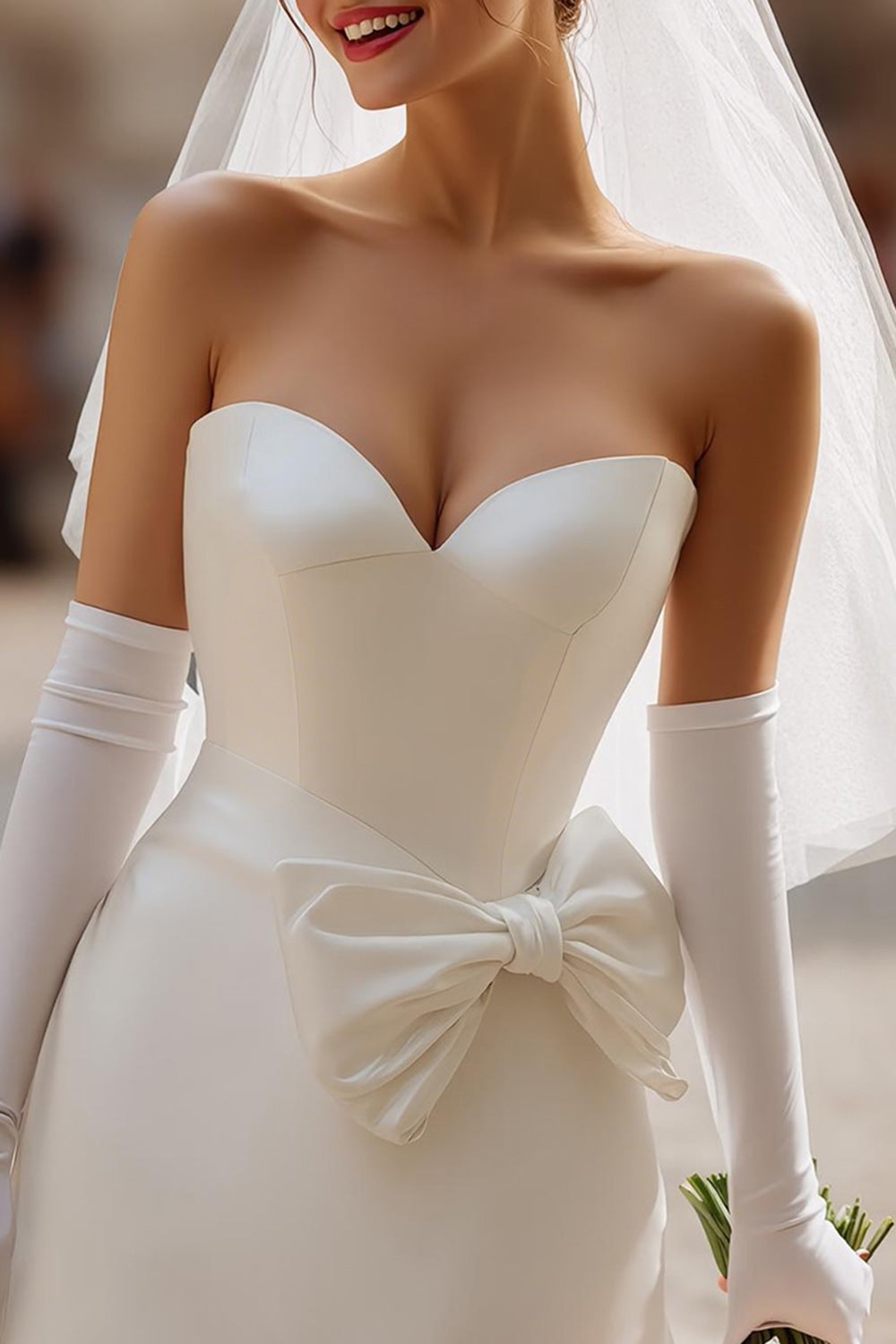Ivory Sweetheart Short Corset Wedding Dress with Bow