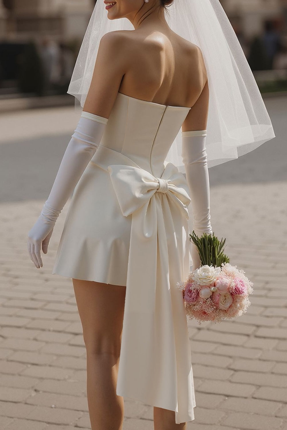 Ivory Sweetheart Short Corset Wedding Dress with Bow