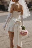 Ivory Sweetheart Short Corset Wedding Dress with Bow