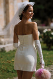 White Bodycon Strapless Short Wedding Dress with Bow
