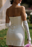 White Bodycon Strapless Short Wedding Dress with Bow