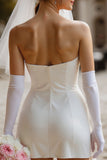 White Strapless Bodycon Satin Short Corset Wedding Dress with Bow